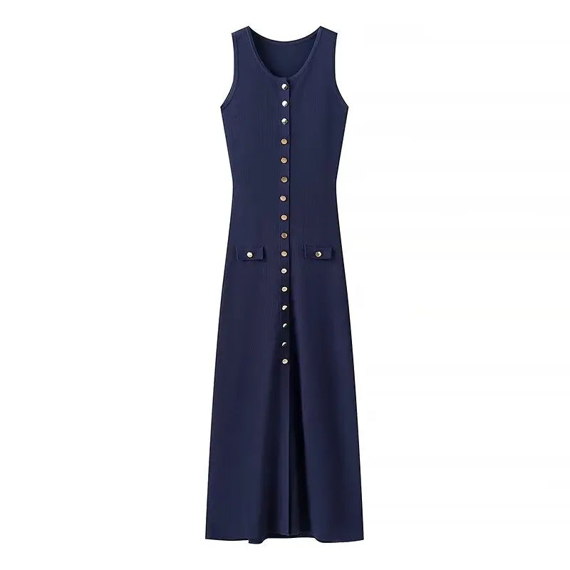 TAOP&ZA Women's Clothing 2024 Summer New European and American Style Fashion Slim Simple Single-breasted Knitted Dress