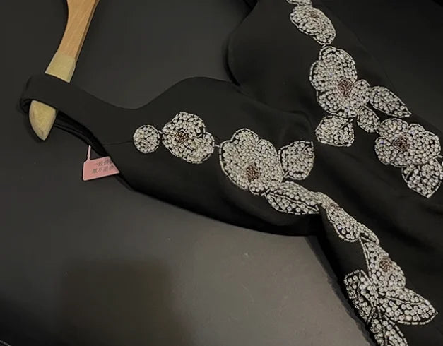 New Arrival French Style Lady Formal Wear Sweetheart Collar Sleeveless Fine Workmanship Beading Women Short Mini Slim Dress