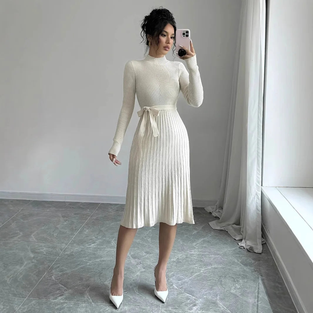 2025 Summer Newest French Style Colorblock Geometric Pattern Lady Casual Knits Slips A-line Long Dress Women