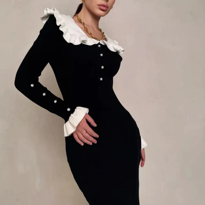 Women's custom short-sleeved polo-neck rib-knit dress manufacturer - Spring, Summer, Autumn, Winter knitwear