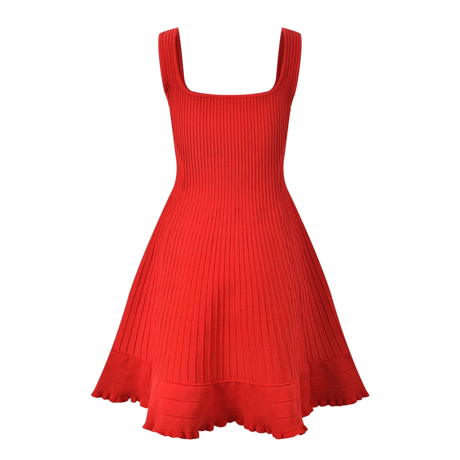 2025 New Arrival Summer Lady Red Wear Women Vintage Sleeveless Knit Solid Mini Dress With Pockets