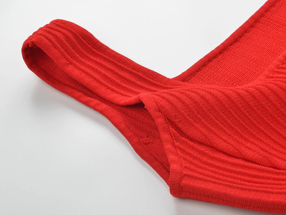 2025 New Arrival Summer Lady Red Wear Women Vintage Sleeveless Knit Solid Mini Dress With Pockets