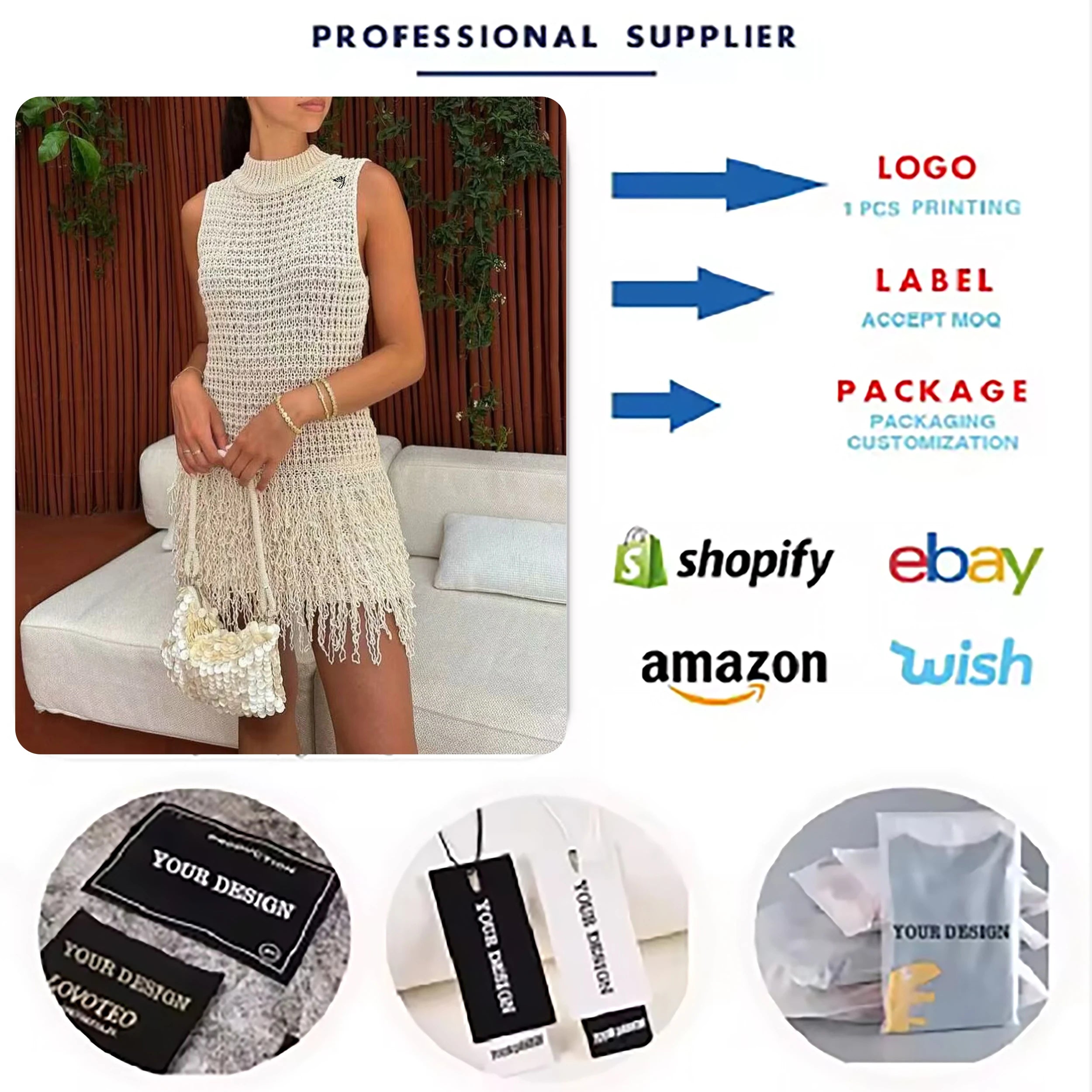 OEM ODMCustomized logo beach knitted vest dress with tassels and sleeveless round neck cutout dress