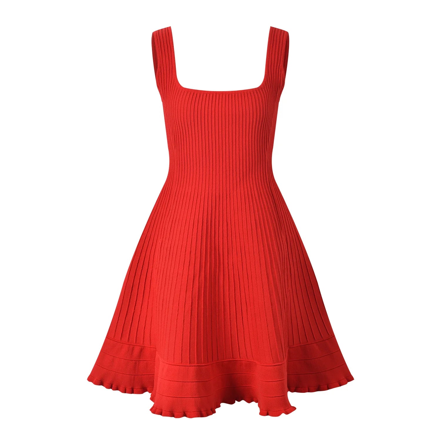 2025 New Arrival Summer Lady Red Wear Women Vintage Sleeveless Knit Solid Mini Dress With Pockets