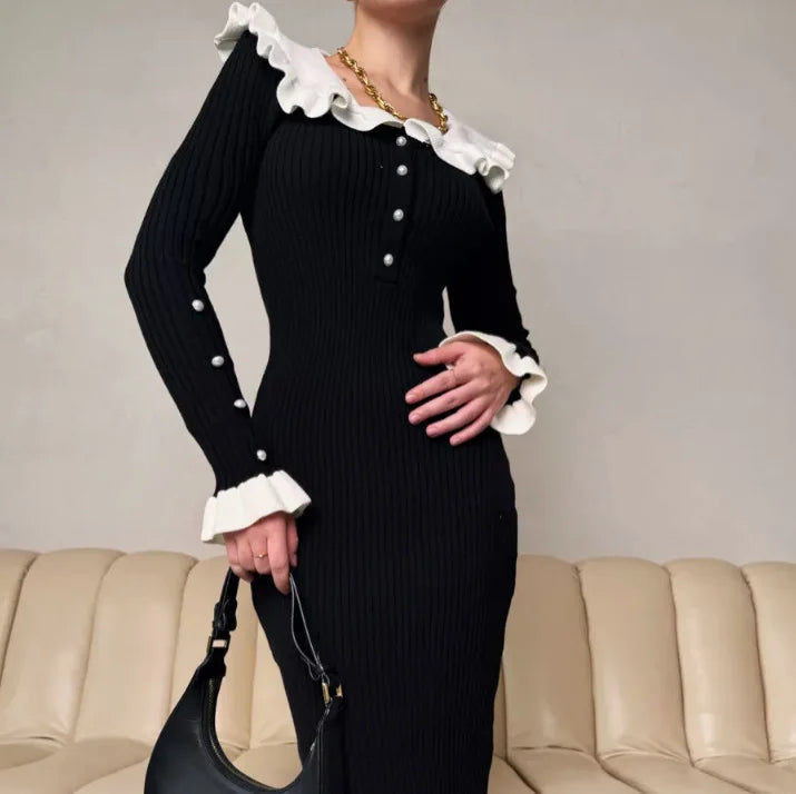 Women's custom short-sleeved polo-neck rib-knit dress manufacturer - Spring, Summer, Autumn, Winter knitwear