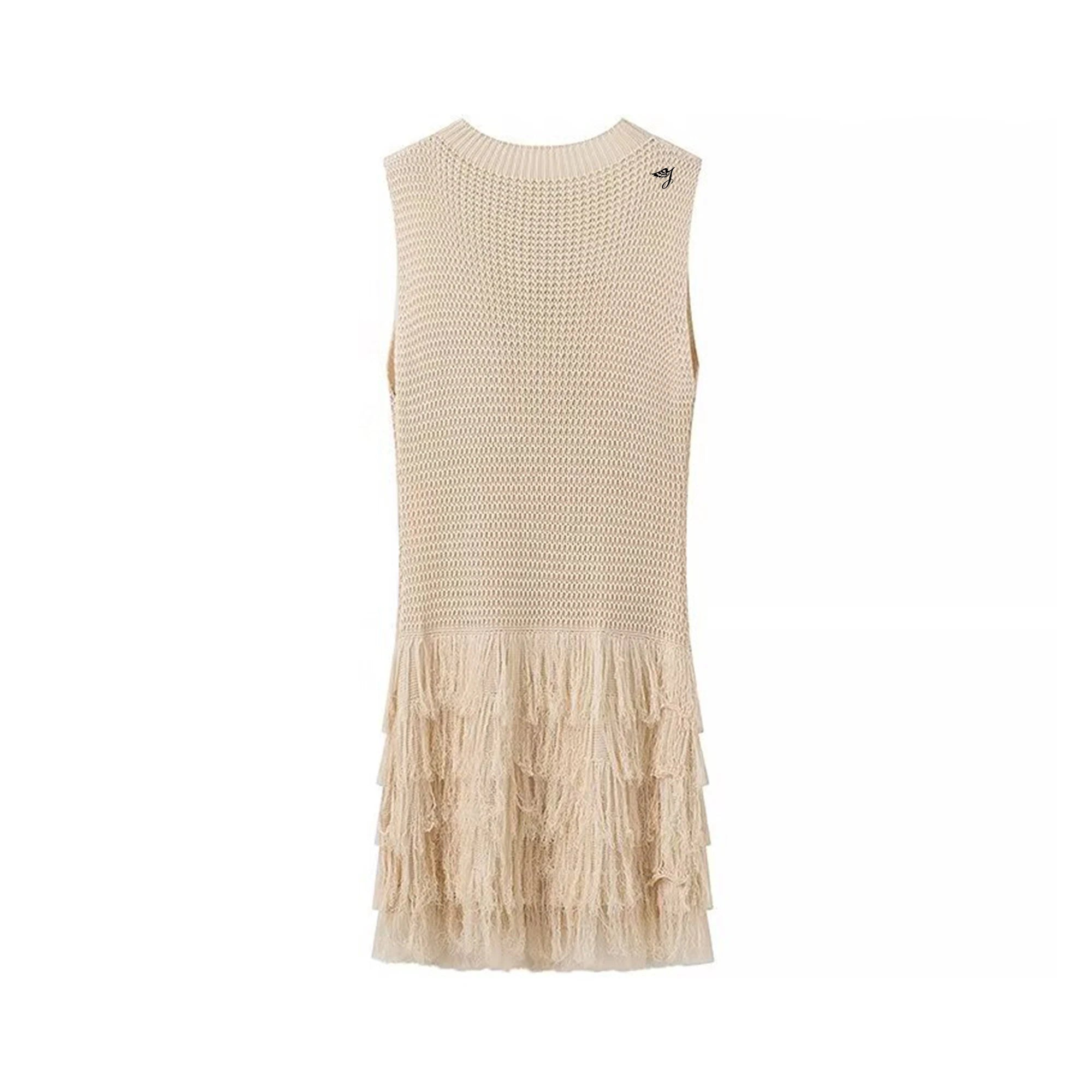 OEM ODMCustomized logo beach knitted vest dress with tassels and sleeveless round neck cutout dress